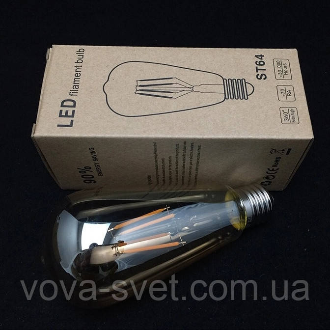 LED-лампа Едісона ST-64 (6w) (AMBER) "NEW" Filament (димована)