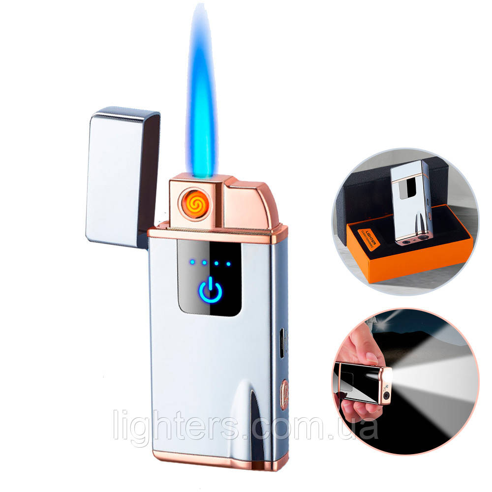 Зажигалка USB + турбо с фонариком в подарочной упаковке US-642Gray