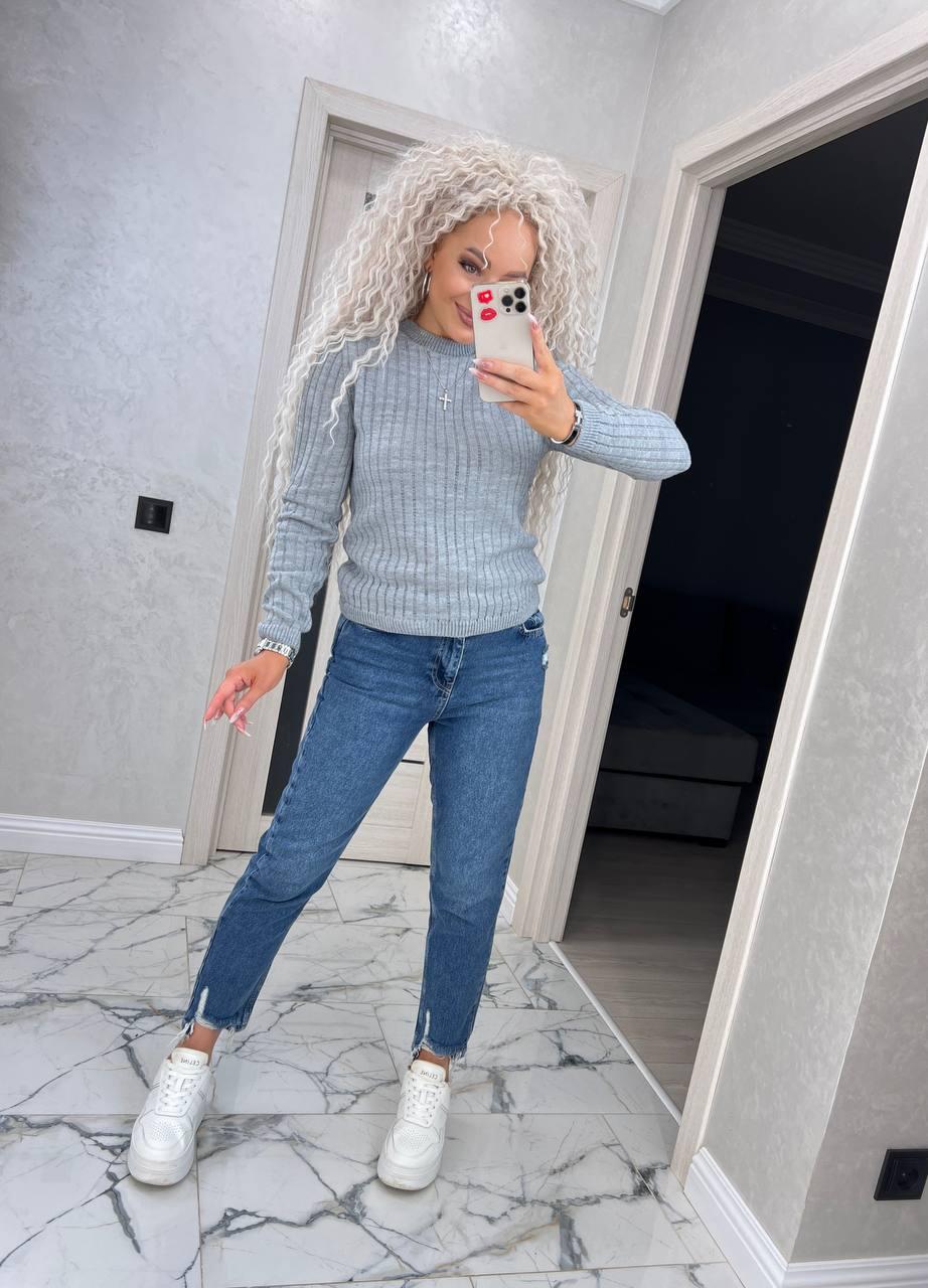 Стильний жіночий в'язаний светр у смужку вовна, фото 1