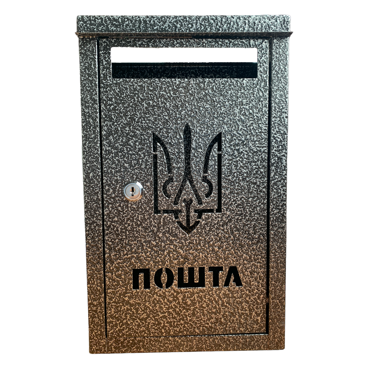 Поштова скринька перфорація ПОШТА та тризуб з металевим замком колір сірий