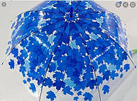 Зонт трость прозрачный полуавтомат купол с принтом клен
