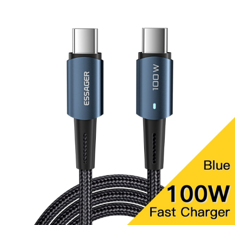 Кабель ESSAGER Type-C to Type-C швидке заряджання 100 W 2 м Blue (EXCTT1-CGA03)