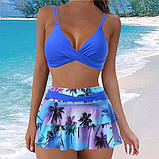 Жіночий роздільний купальник ліф з пушапом синього кольору та плавки зі спідницею, фото 3