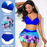 Жіночий роздільний купальник ліф з пушапом синього кольору та плавки зі спідницею, фото 7