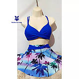 Жіночий роздільний купальник ліф з пушапом синього кольору та плавки зі спідницею, фото 2