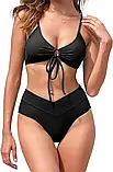 Чорний пляжний роздільний купальник ліф топ на шнурівці, фото 4