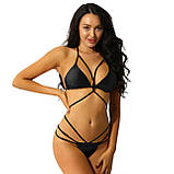 Чорний жіночий купальник бікіні на зав'язках з палітурками, фото 3