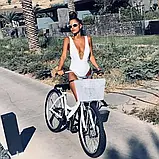 Жіночий суцільний купальник білого кольору в ліфі є філіжанки, фото 10