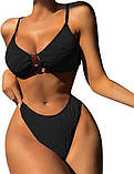 Жіночий купальник чорного кольору ліф на зав'язці, фото 4