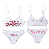 Білий жіночий купальник ліф і трусики з написами, фото 3