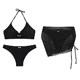 Жіночий купальник ліф на зав'язках, трусики та парео у чорному кольорі, фото 3