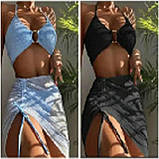 Жіночий купальник ліф на зав'язках, трусики та парео у чорному кольорі, фото 7