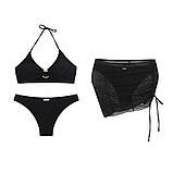 Жіночий купальник ліф на зав'язках, трусики та парео у чорному кольорі, фото 4