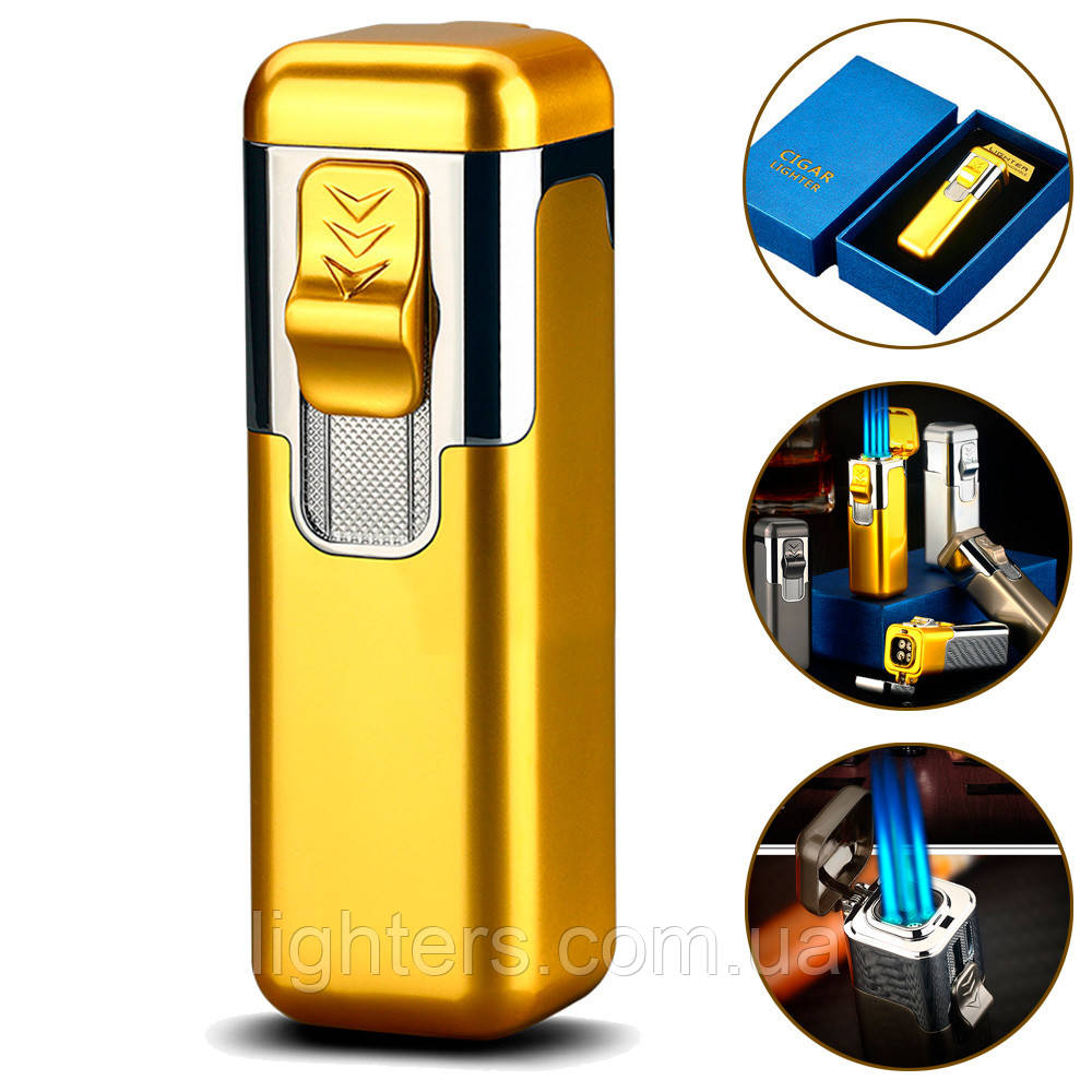 Запальничка турбо 4 форсунки в подарунковому пакованні LG-589Gold, фото 1