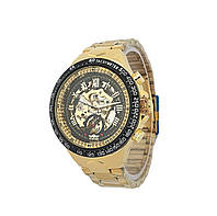 Мужские механические наручные часы скелетоны с автоподзаводом Winner 8067 Gold-Black-Black