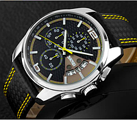 Классические мужские кварцевые наручные часы с хронографом Skmei 9106 Silver-Black-Yellow