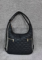 Женская сумка-рюкзак с карманами стеганная плащевка черная