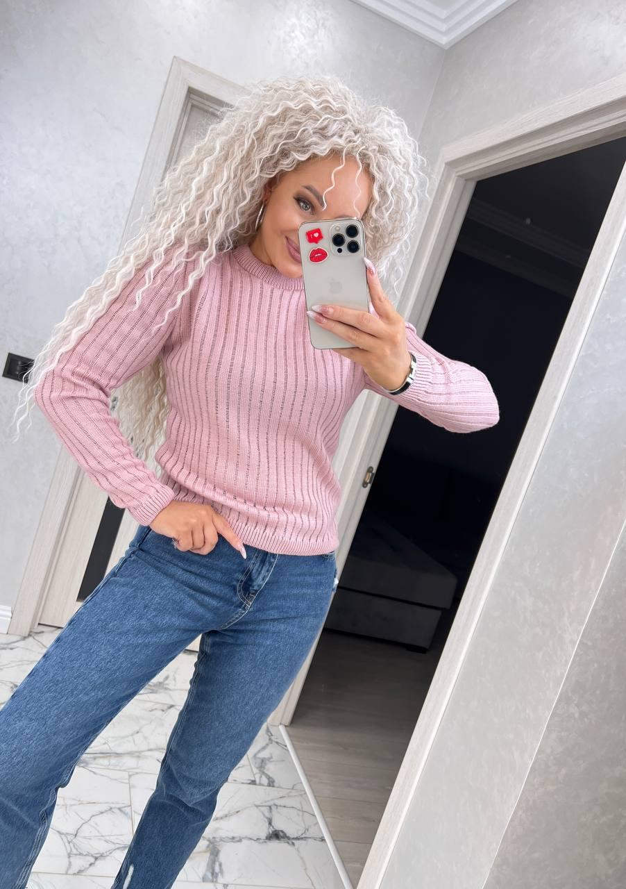 Стильний жіночий в'язаний светр у смужку вовна