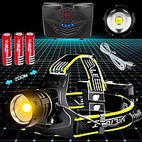 Мощный налобный аккумуляторный фонарь с функцией Power Bank BL BL-A14-3- светодиод P90 /3*18650/zoom Box