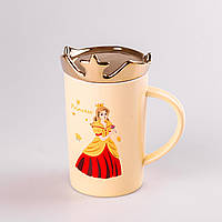 Чашка керамическая с изображением принцессы 400 мл Princess, с крышкой Кружка для девочки Чашка для чая, кофе