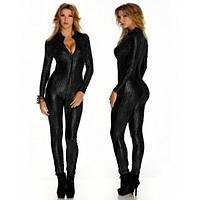 Black Alligator Stlyle Leather Jumpsuit 18+