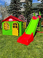 Дитячий ігровий будиночок з гіркою, Пластиковий будиночок для дітей 129х129х120 см, Дитяча пластикова гірка