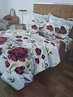 Пододеяльник двухспальный Бордовые цветы на сером Бязь Голд Люкс