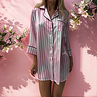 Шовкова жіноча піжама Victoria's Secret сорочка білого кольору з рожевими смужками для дому S/M