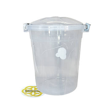 Пластиковий сміттєвий бак 70Л з кришкою на затискачах, круглий, пластик, прозорий SNMZ