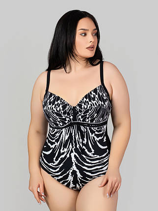 ОПТ Суцільний жіночий купальник для пляжу та басейну 55585 44-52 чорний-білий на 48 50 52 54 56 розмір, фото 1