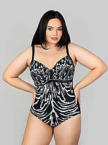 ОПТ Суцільний жіночий купальник для пляжу та басейну 55585 44-52 чорний-білий на 48 50 52 54 56 розмір, фото 2