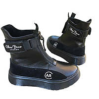 Зимние полусапоги для девочки с натуральной кожидля девочки подростка черные