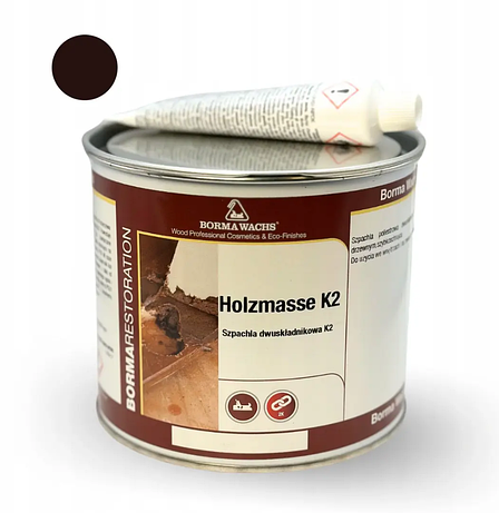 Шпаклівка поліефірна "Holzmasse K2" від Borma Wachs, колір - темний горіх, № 63, 2-х компонентна - 0,75 л, фото 1