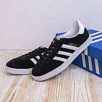 Чоловічі кросівки Adidas Gazelle 41-46 чорно білі з натуральної замші. Низькі кеди молодіжні