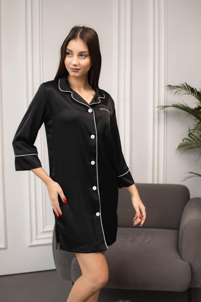 Домашня сукня на гудзиках сорочка ШОВК ЧОРНИЙ 201601, фото 1