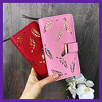 Качественный женский кошелек клатч, модный портмоне для девушек с листочками