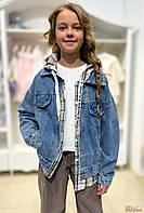 Куртка джинсова з фланелеві вставками для підлітка (146 см)  No name