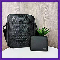 НАБОР! Мужская кожаная сумка планшетка + кошелек из натуральной кожи набор, подарочный комплект для мужчины