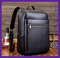 Большой мужской городской рюкзак из натуральной кожи, кожаный ранец черный для мужчин