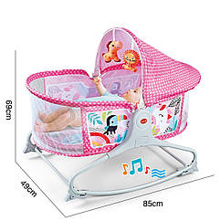 Дитяче музичне ліжечко 98988P "Спи спокійно малюк" з підвісками, є вібрація, рожева