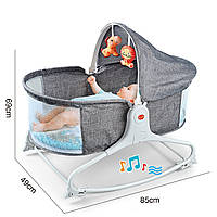 Детская музыкальная кроватка 261203-98988 "Спи спокойно малыш" с подвесками, есть вибрация, серая