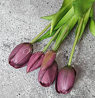 Тюльпаны латексные Премиум качества, в букете 5 веточек - (цвет бордовый)