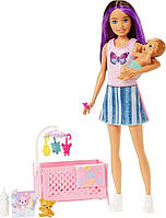 Кукла Браби Скиппер няня с малышом и кроваткой Barbie Skipper Babysitters