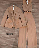 Женский весенний деловой костюм-тройка пиджак с брюками и жилеткой размеры 42-50 Мокко, 42/44