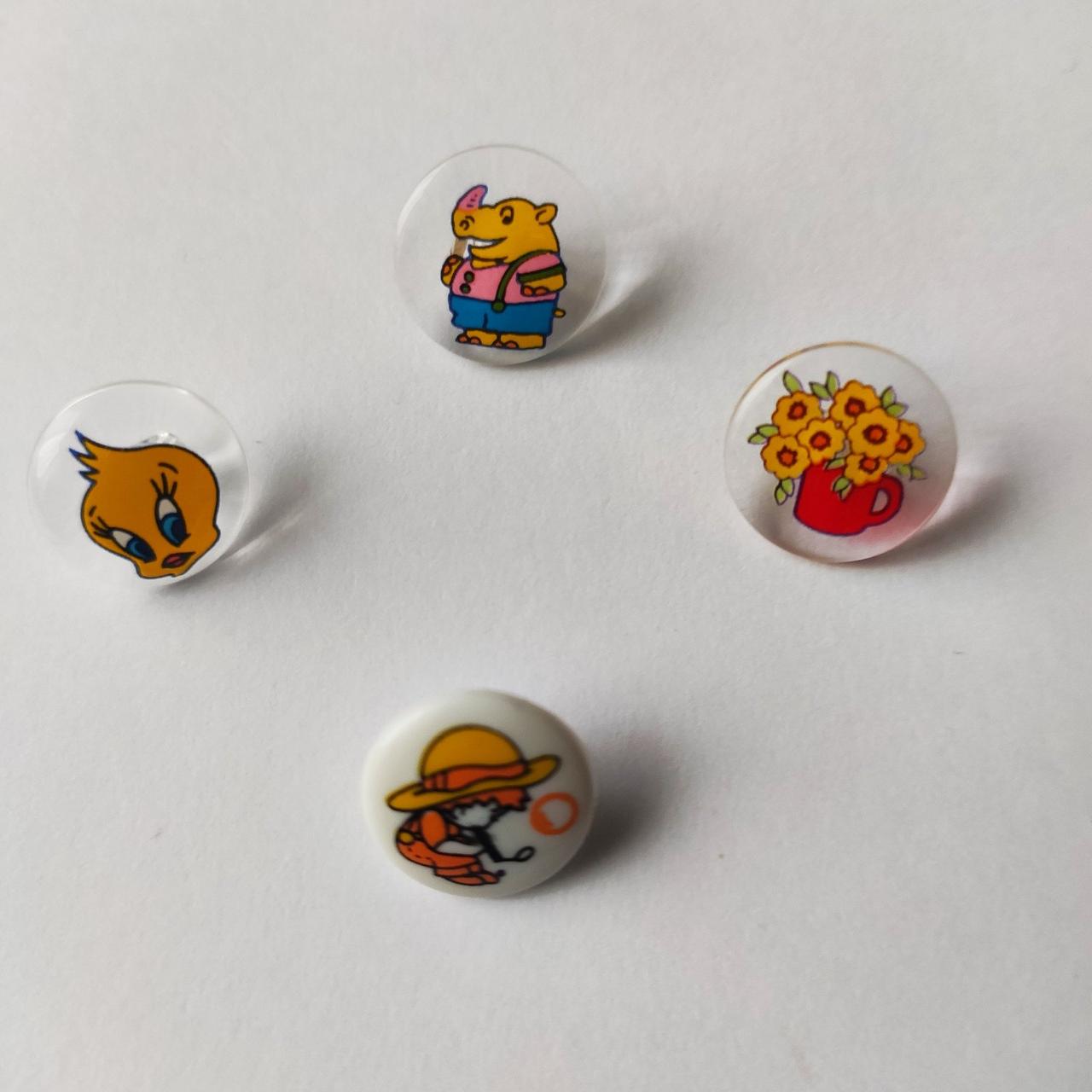 Гудзики дитячі пластикові на ніжці з малюнками Польща диаметр 13 мм, фото 1