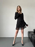 Сукня міні з довгим рукавом прикрашена фатином, фото 7