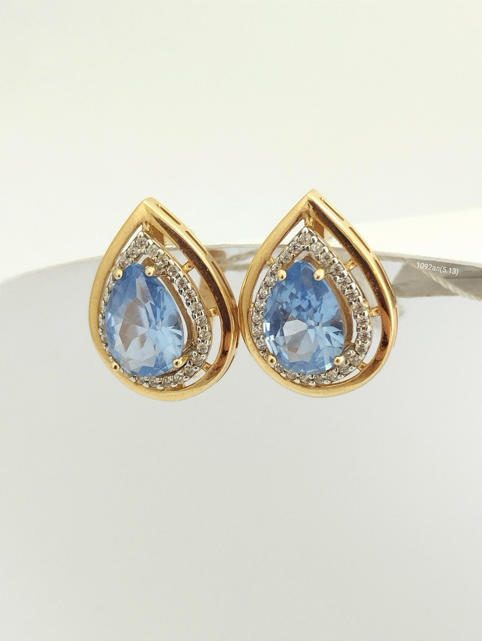 Золоті сережки з блакитним камінням Ukr-gold, фото 1