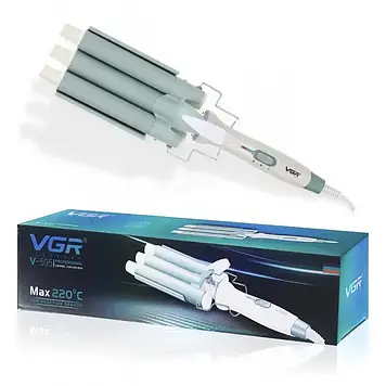 Плойка потрійна хвиля з керамічним покриттям для завивки волосся VGR V-595 Бірюзовий колір