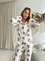 Женская Муслиновая пижама штаны+рубашка МИШКИ COSY