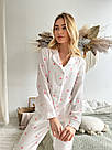 Жіноча Муслінова піжама рожеві Серця COSY штани+сорочка БІЛИЙ M210P, фото 6